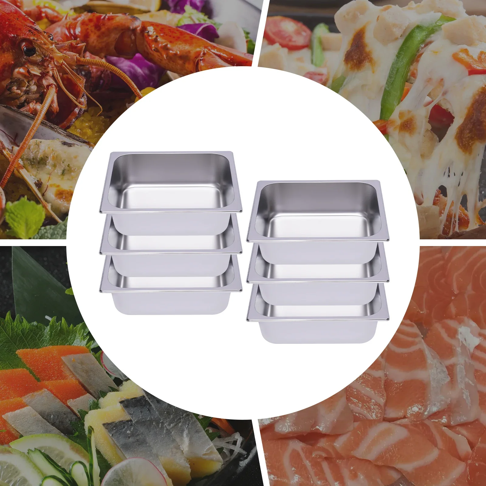 

6 Pack 4" Deep 1/2 Size Stainless Steel Steam Table Pans Hotel Food Prep Pan NEW