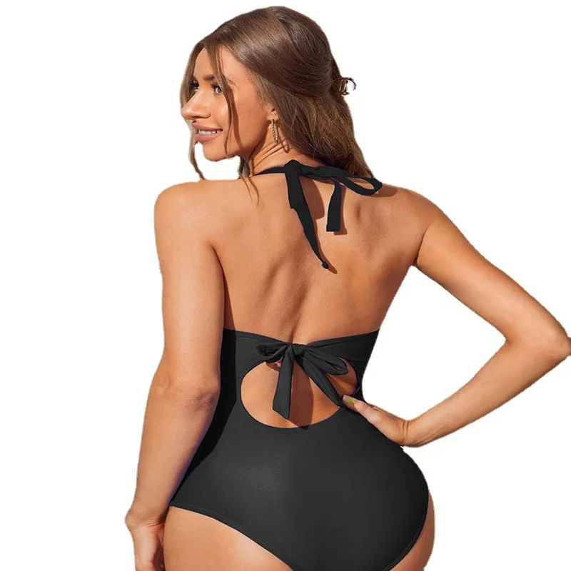 New Solid Color One-Piece Swimsuit for Women Sexy Slimming High-Waist Bikini with Beautiful Back