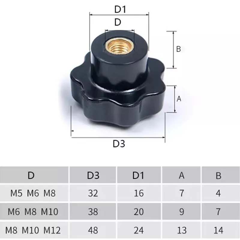 1/2Pcs M5 M6 M8 M10 M12 M16 Plum Bakelite Hand Tighten Nuts Through Hole Handle Black Thumb Nut Clamping Knob Manual Nut