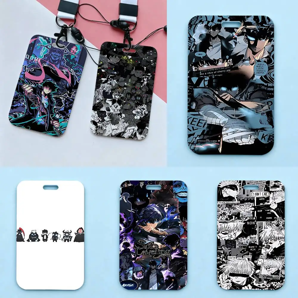 Anime-Solos-w-Levelings Holder Access Card Sleeve Keychain Work Badge Clip Neck Lanyard For Office And Campus Use Name Tag