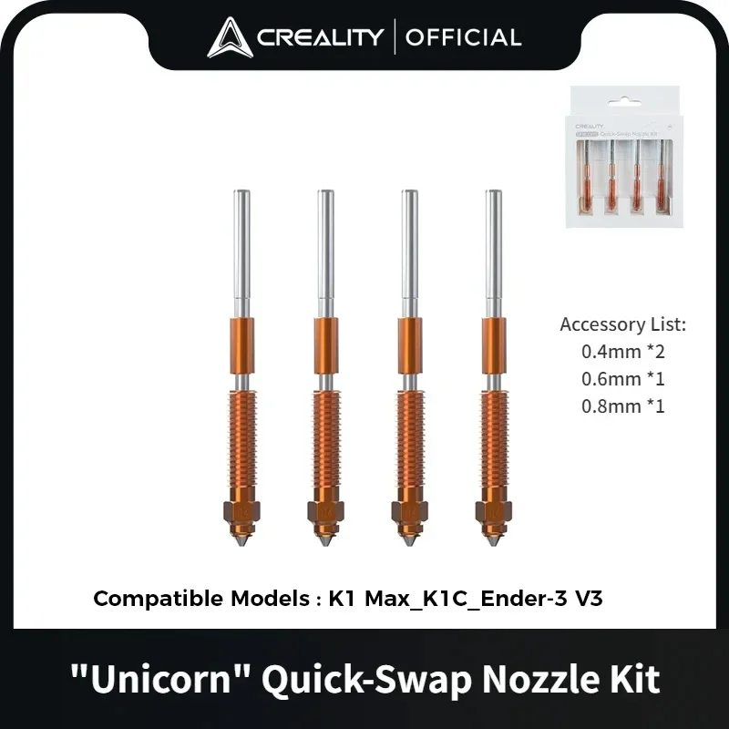 

Creality K1 Max_K1C_Ender-3 V3 Unicorn Quick-Swap Nozzle Kit Upgraded 4PCS Hardened Steel Nozzles 0.4/0.6/0.8mm High-Speed