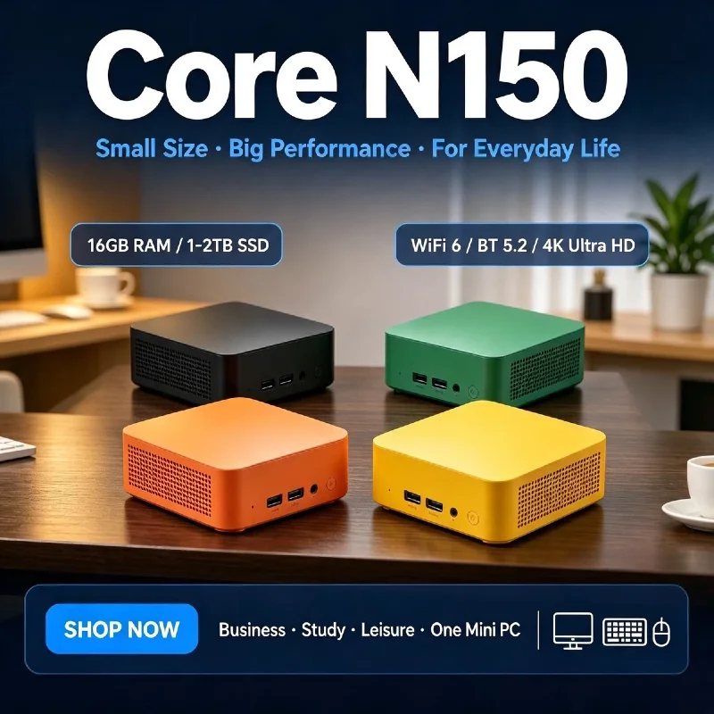 2026 Intel Core N150 Mini Desktop 16GB RAM 2TB M.2 SSD Triple 4K 60Hz Display WiFi6 Efficient Cooling Small Form Factor PC Pro