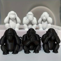 3-piece Set of Three Monkey Statue Ornaments, Half Squat Three No Wait No Look, No Listen, No Say, Monkey Decoration Ornaments