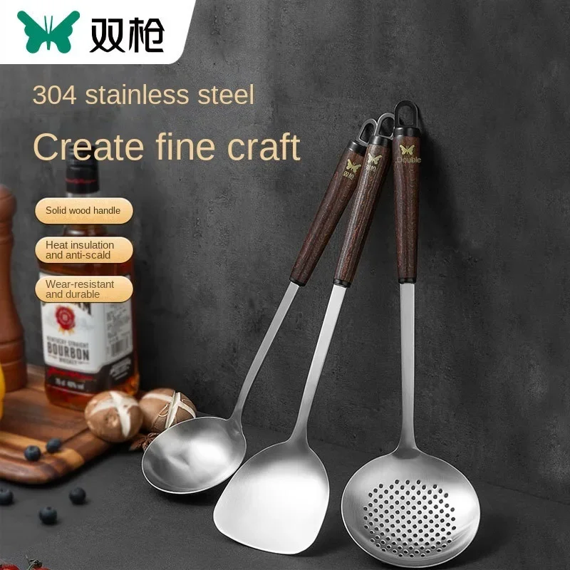 

Household 304 stainless steel stir-fry spatula soup spoon colander with beech wood handle, kitchen tools