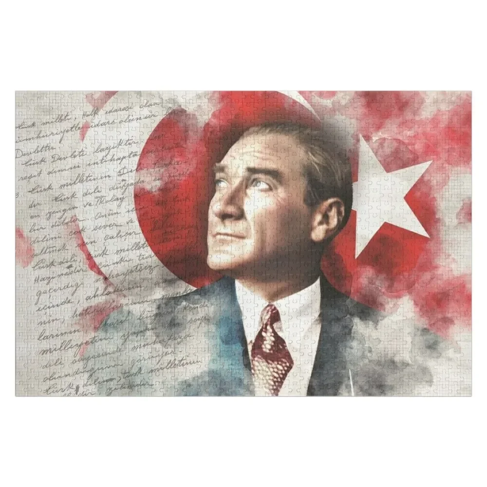 

Ataturk Turkish Flag Jigsaw Puzzle Personalized Name Wooden Boxes Picture Puzzle