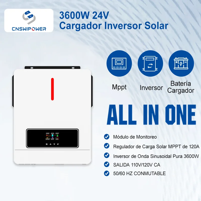 CNswipower موجة جيبية نقية عاكس هجين 4000VA 3600 واط 120A MPPT تحكم إمدادات الطاقة نظام سلوار