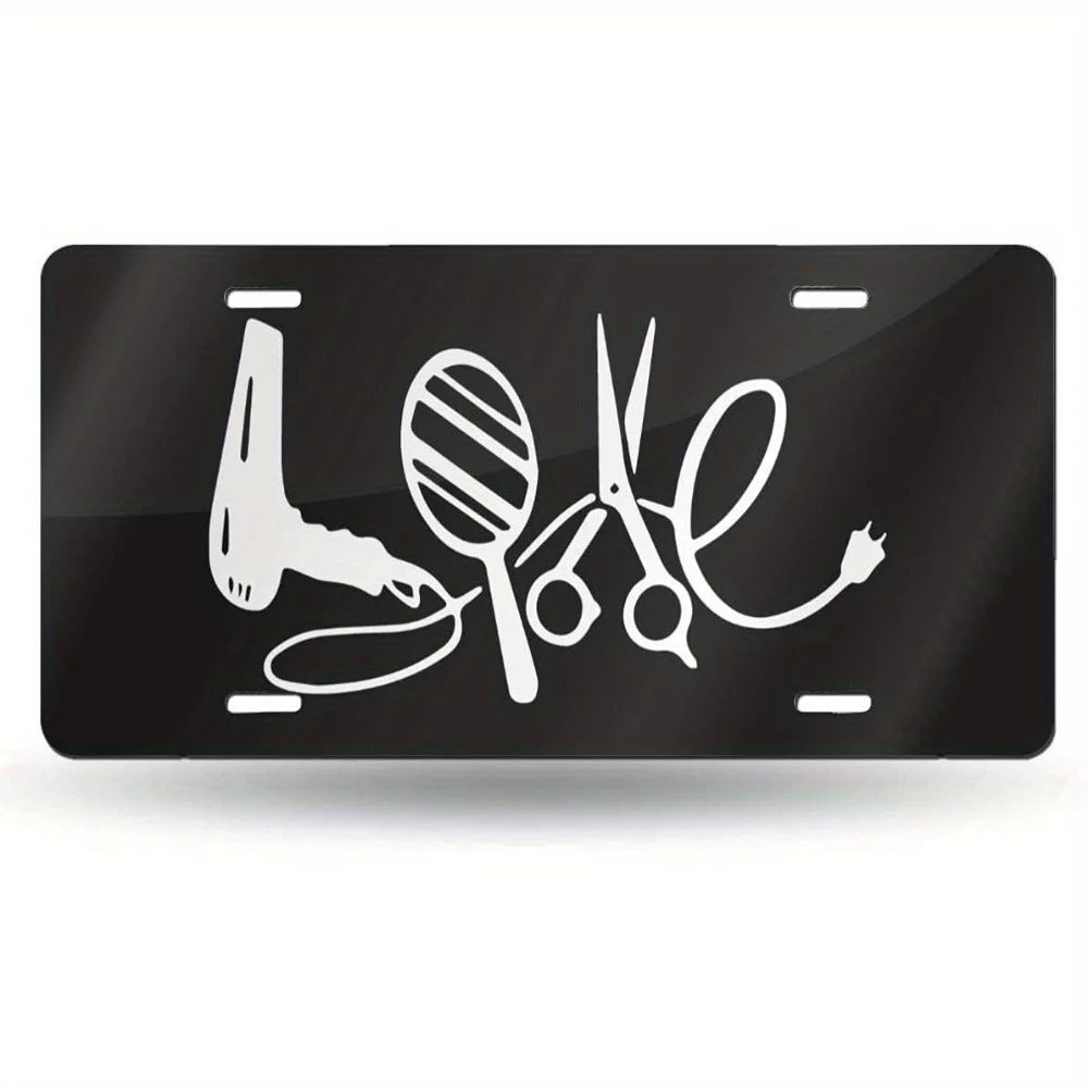 2D Flat Printing, Single Piece, Heart-Shaped Hairdresser Car Front License Plate Decoration, License Plate