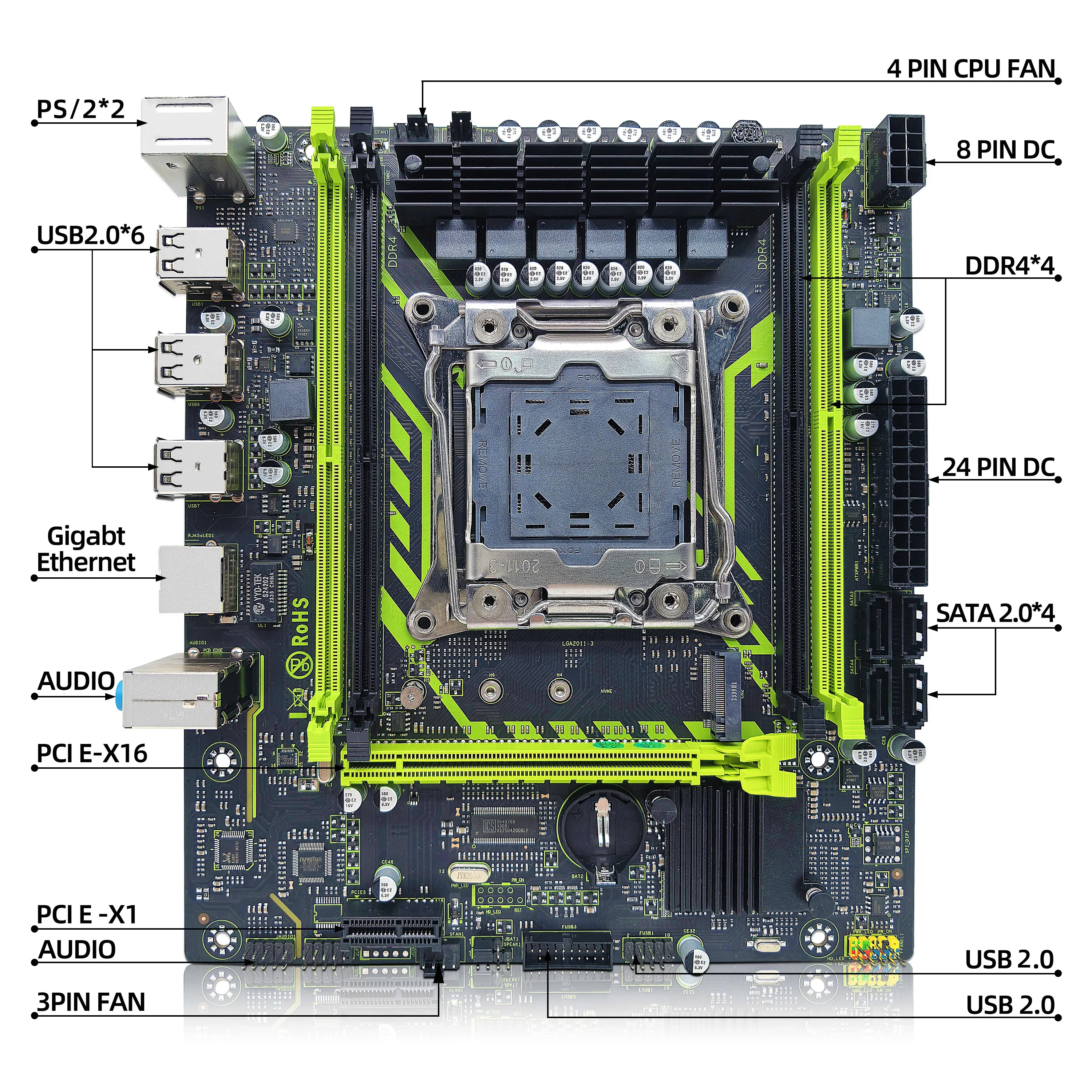 قاعدة Juego de placa ZSUS X99-8D4 con LGA2011-3 Xeon E5 2650 V4 CPU DDR4 16GB (1*16GB) 2133MHZ ميموري رام NVME M.2 SATA