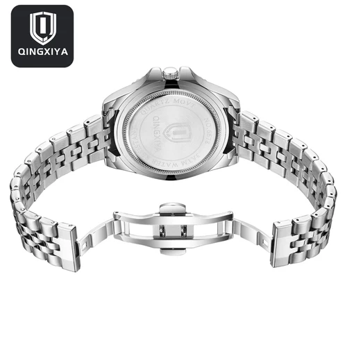 Imagen 2 del producto Reloj QINGXIYA de cuarzo de lujo para hombre, Reloj luminoso resistente al agua con fecha para hombre, relojes de pulsera de negocios de acero inoxidable, Reloj masculino + caja