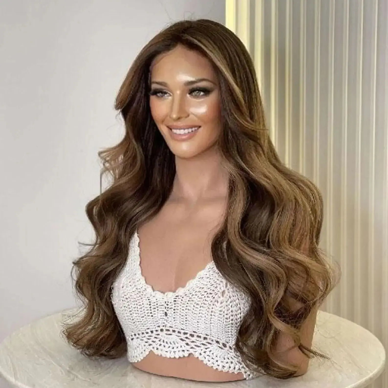 Highlight Blond Jewish Human Hair Extensions5x5Silk Base Body Wave Glueless Soft HD Lace European Hair Preplucked with Baby Hair view 3