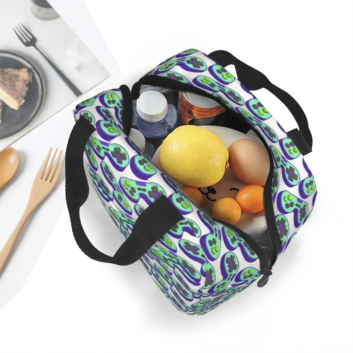 Controller Pattern Joystick  Video Game  Insulated Lunch Bag Thermal  Reusable Tote  Box Food Handbags