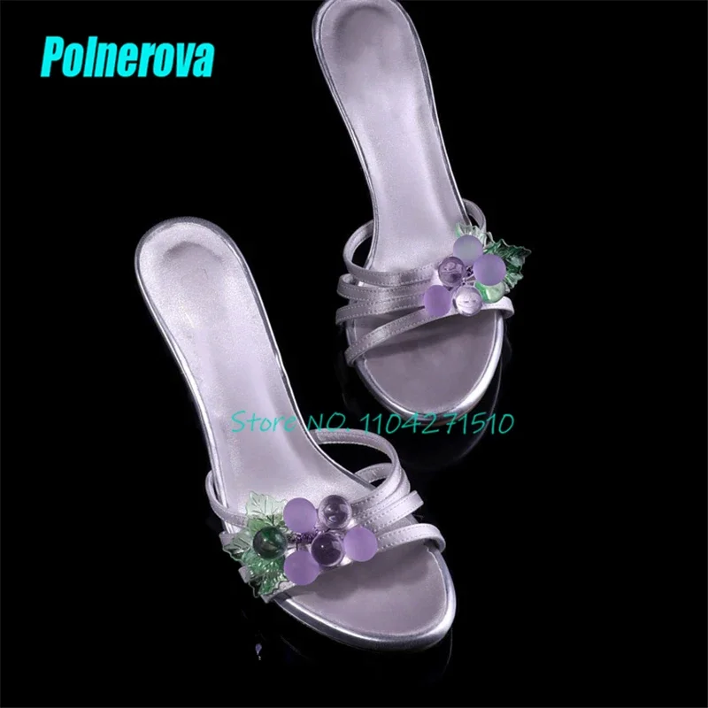 

Summer New Satin Sandals for Women Purple Grape Open Toe Thin High Heel Slippers Lovely Girls Party Dress Shoes Stiletto Heels
