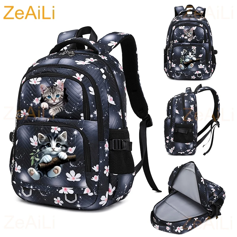 Cute Kitten with Bright Blue Eye Cat Casual Waterproof Backpack Female Travel Bag Schoolbag for Teenage Bookbag Mochila
