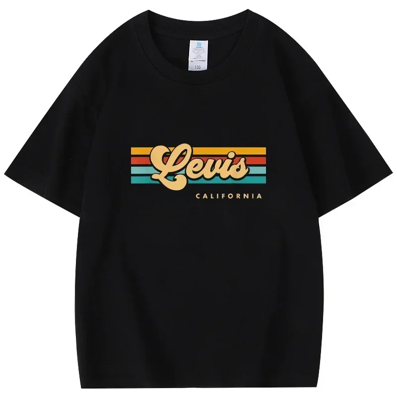 Camiseta de manga corta para hombre y mujer, Camiseta Retro a la moda con rayas de atardecer Levis, Camiseta de algodón puro de California, novedad de verano 2026