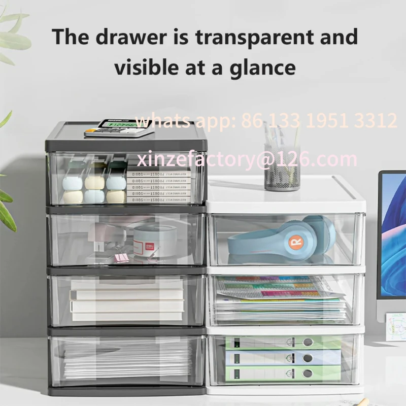 

Customizable 2-6Layers Medium Desktop Storage Box with Drawer Heightened Table Organizer Plastic Office storage cabinet