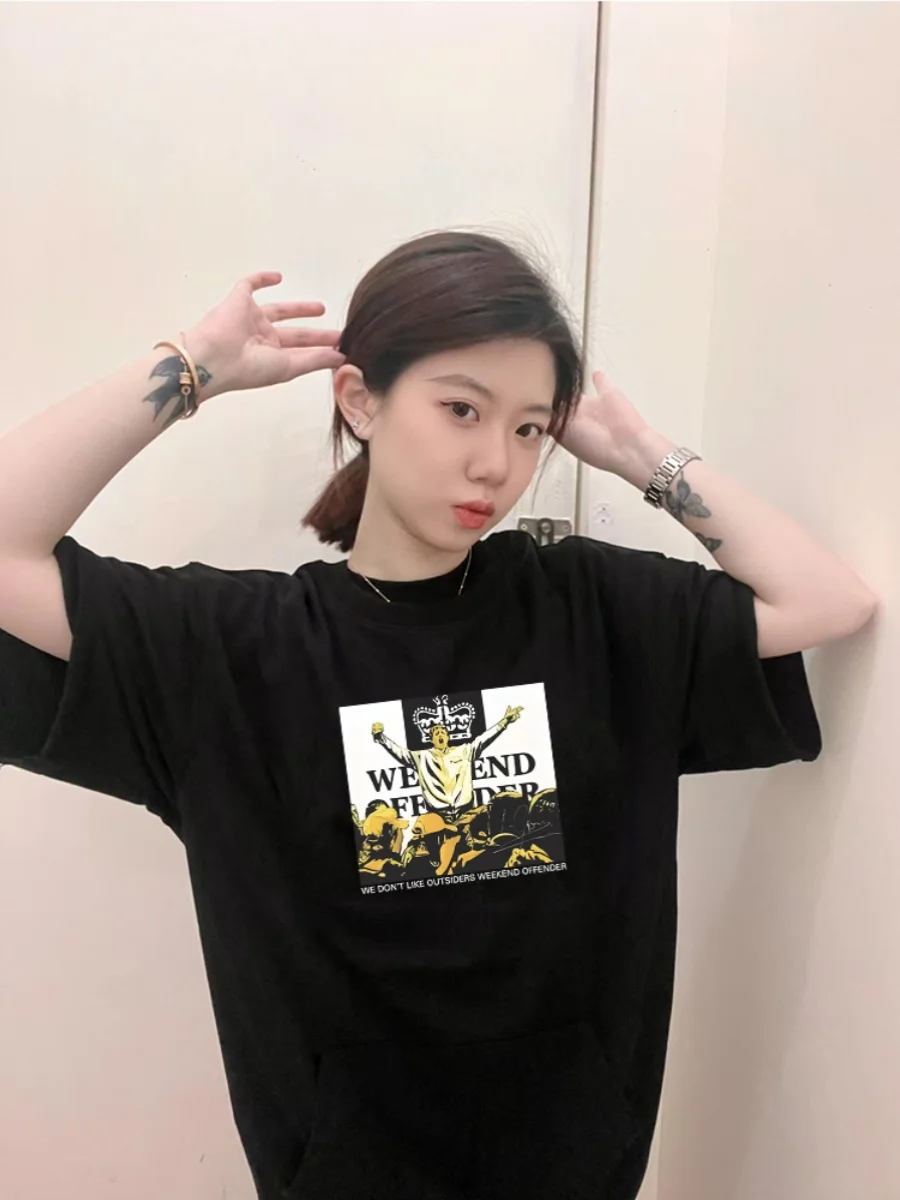 2024 Korean Fashion Women T-shirt Simple Letter Printed 100% Cotton Tees Summer O-Neck Loose Tops Street Casual Female Clothes