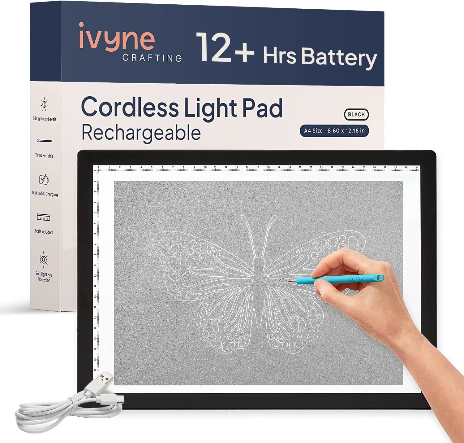 

Rechargeable A4 LED Light Pad for Tracing & Weeding Vinyl - Ultra-Thin Portable Craft Tool for Artists