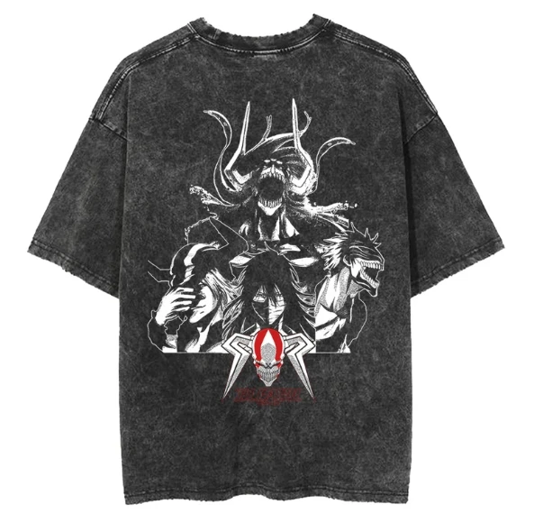 BLEACH T Shirt Kurosaki Ichigo Printed T-shirt Vintage Washed Streetwear Men Unisex Clothes Short Sleeve Cotton O-Neck Tees Top