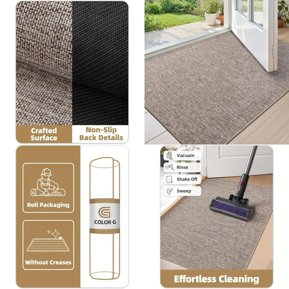 

Светло-коричневый льняной ультратонкий коврик для внутренней двери, 32x48, нескользящая резиновая подложка, свернутый без складок, легко чистящийся коврик для грязи-ловушки