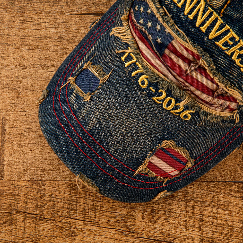 2026 Neue 250. Jubiläums-USA-Flagge Distressed Denim Baseballkappe, Unisex Verstellbare Vintage Trucker-Mütze – Detail 8