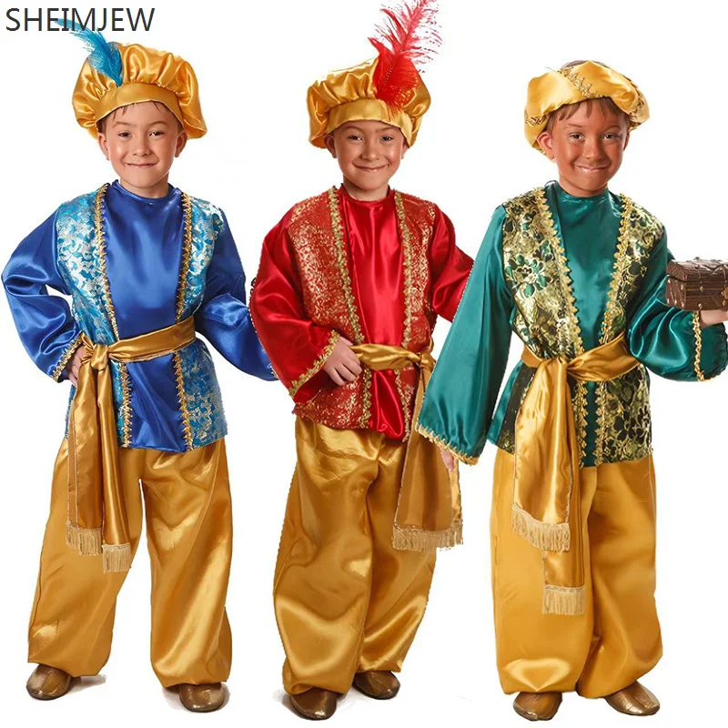 

2024 Aladdin Prince Cosplay Costume Arabian Masquerade Indian Children's Costumes Halloween Carnival Party Dress Up