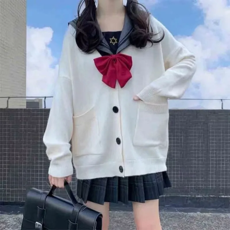 Japanese Korean Fashion Sweater Girl Sailor School Uniform Cardigan Cosplay Suit Sweaters Anime Student College Style Cardigans