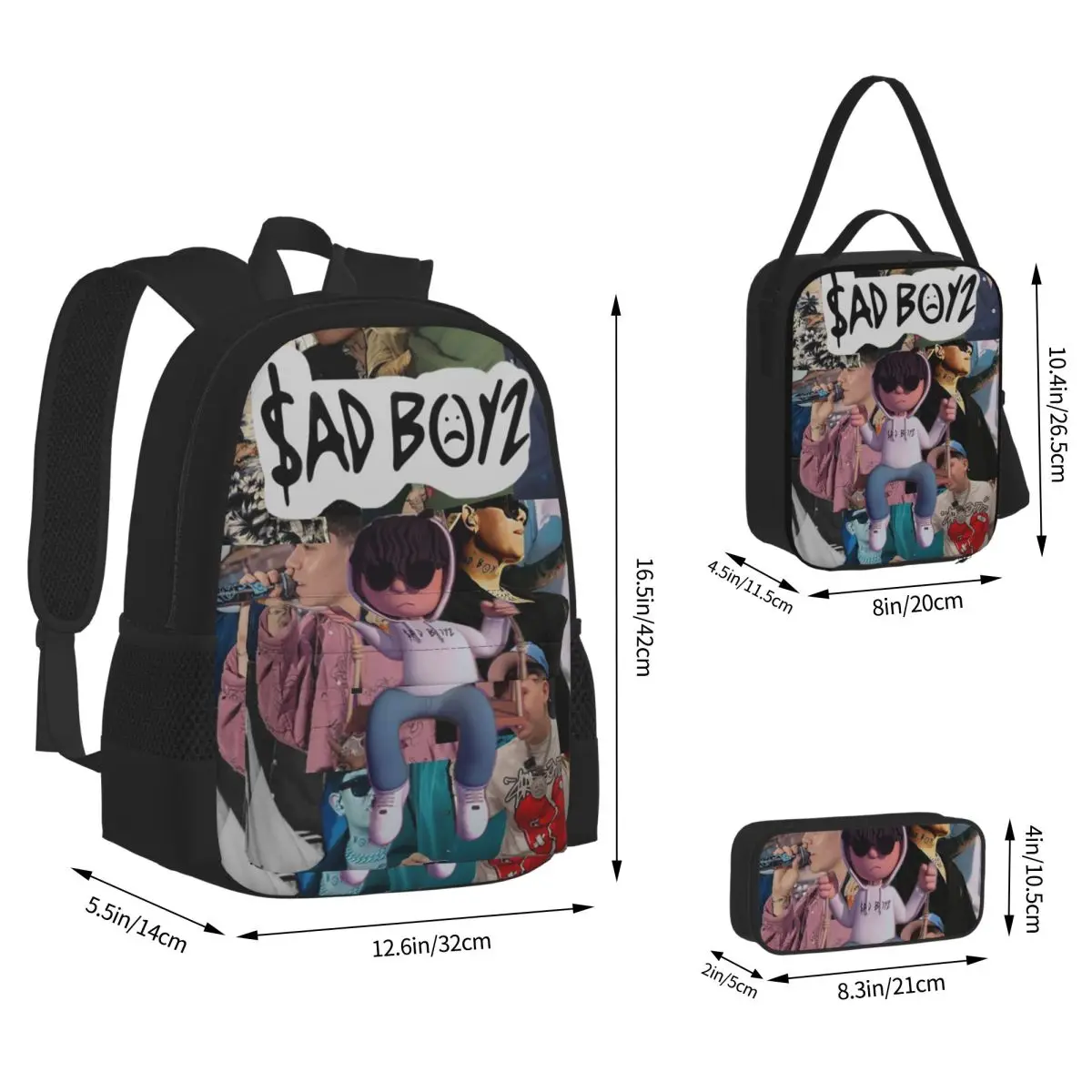 Junior H Merch Sad Boyz Backpacks Students Bookbag School Bags Children Rucksack Lunch Bag Pen Bag Three-Piece Set