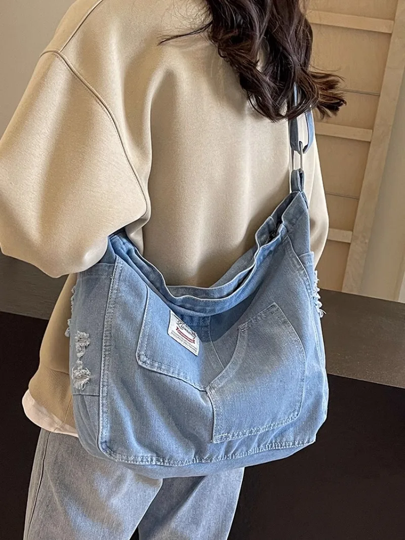 Trendy Denim Large Shoulder Crossbody Bags Women Tote Handbags and Purses New Jeans Hobos Ladies Messenger Bag High Quality