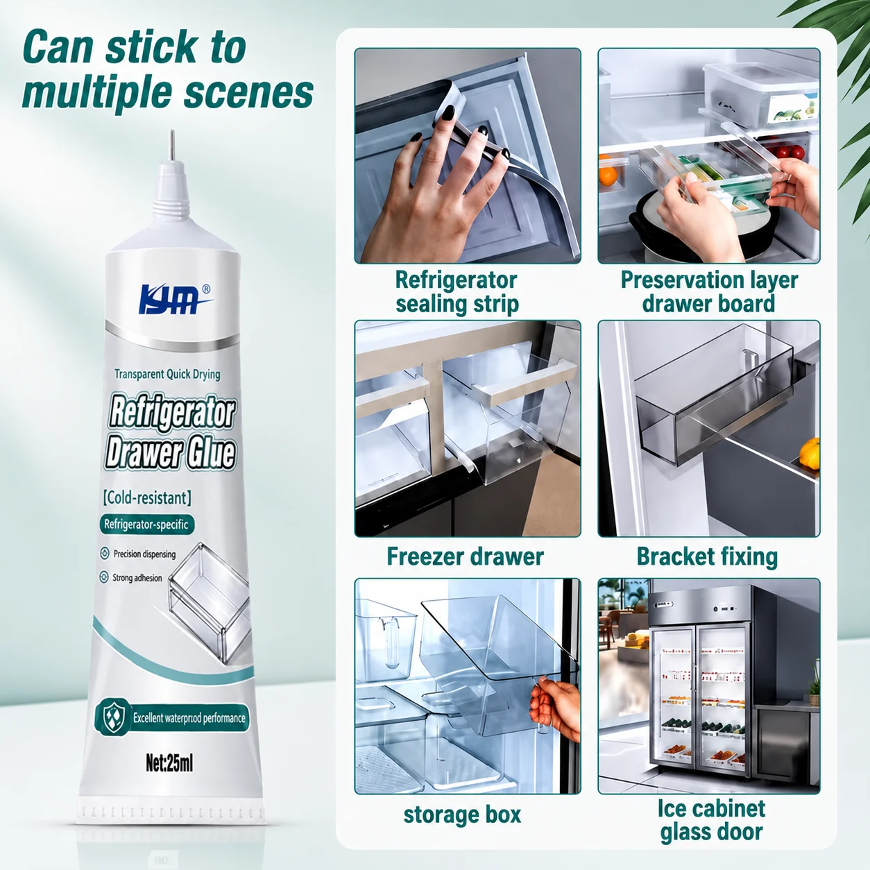 KJM Fridge Repair Adhesive 25ML Clear Cold Resistant Bonding Gel For Freezer Drawer Liner Shelf Door Gasket Plastic Parts