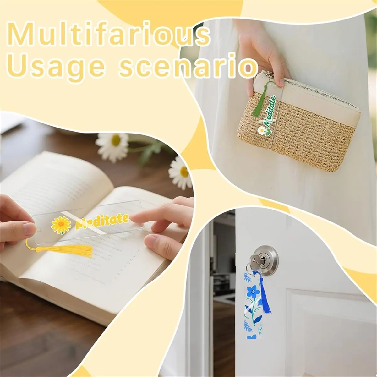 AA05 50 Pcs Clear Acrylic Bookmarks Blanks Rectangle,Book Page Markers Transparent Acrylic Bookmark Blank Bulk with Tassels