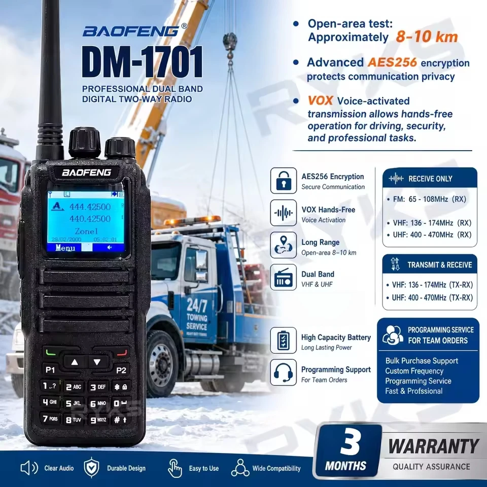 BAOFENG DM-1701 DMR Digital Radio Dual Band Walkie Talkie VHF UHF Professional Two Way Radio for Road Highway Maintenance AES256