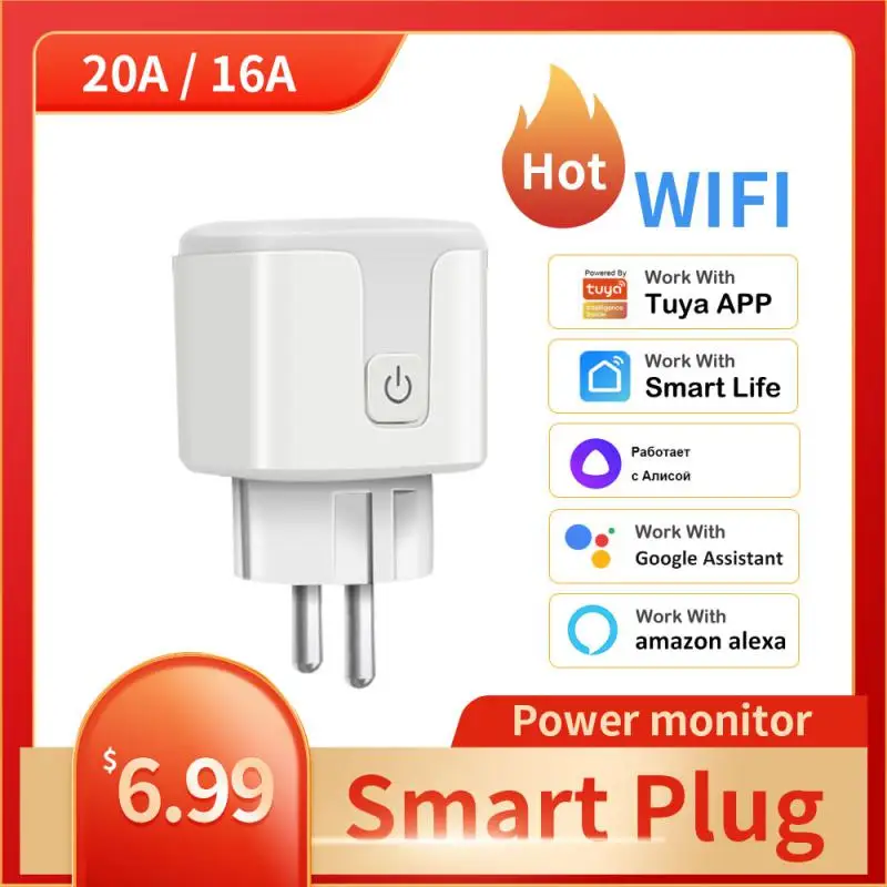 20A 16A Wifi Tuya EU FR Smart Plug Electrical Socket Power Monitor Timer Outlet With Smart Life Alexa Google Home Yandex Alice