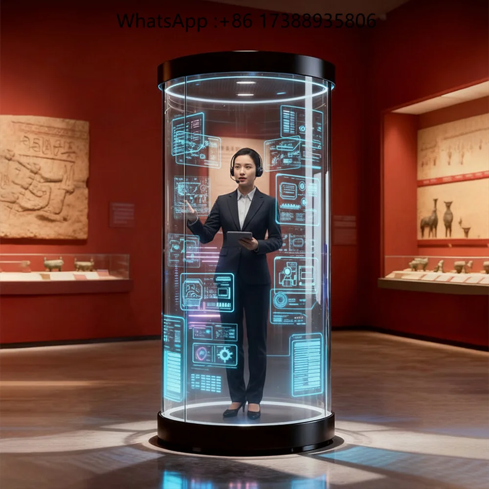 Voice-Activated 3D Virtual Human Holographic Display All-In-One Interactive Pod for Indoor Enterprise Exhibition Applications