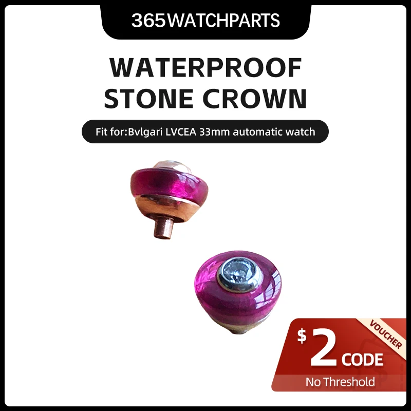 

Waterproof Stone Ruby Crystal Watch Crown Timing Grip for Bvlgari LVCEA 33mm Automatic Watch