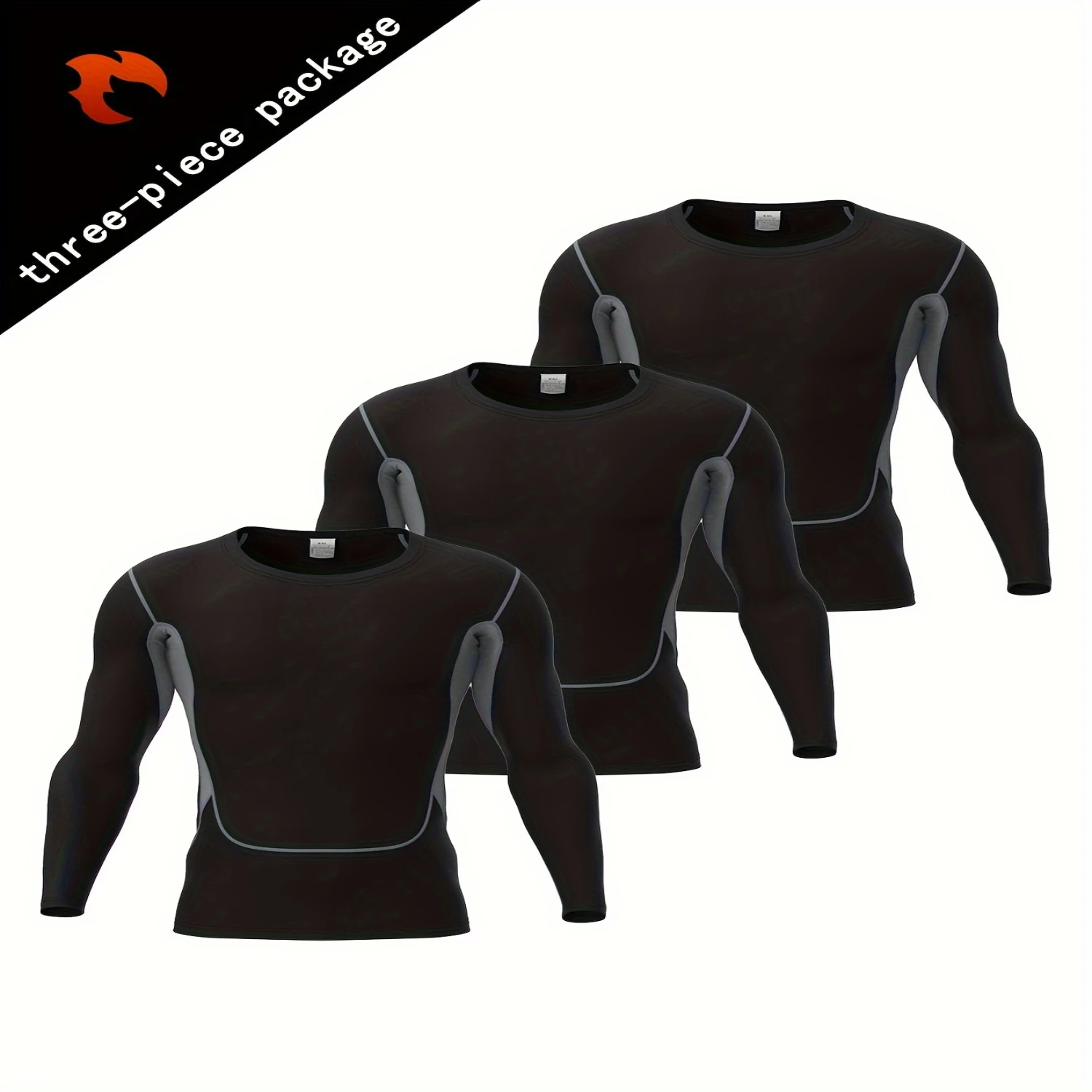 3pcs Men's Compression T-shirt, Long Sleeve High Stretch Crew Neck Sweat-absorbing Quick-drying T-shirts For Men's Fitness Train