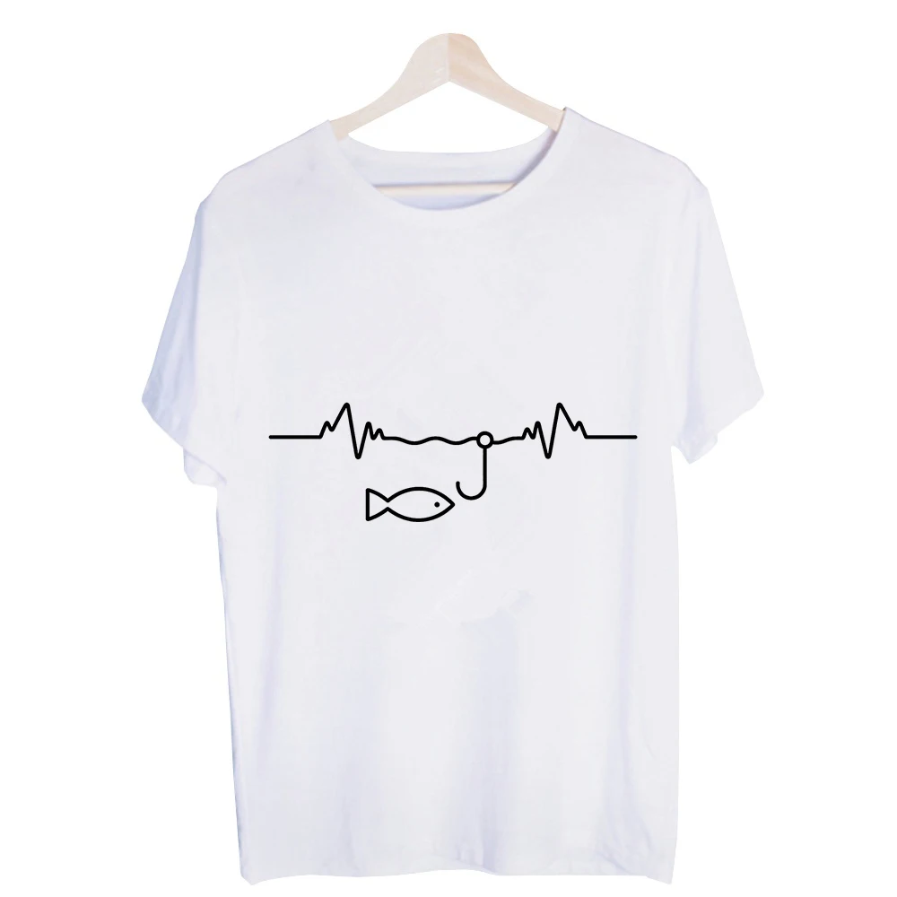Men's Fishing Heartbeat Graphic Tee, Short Sleeve Crew Neck T-Shirt for Casual Outdoor and Weekend Wear