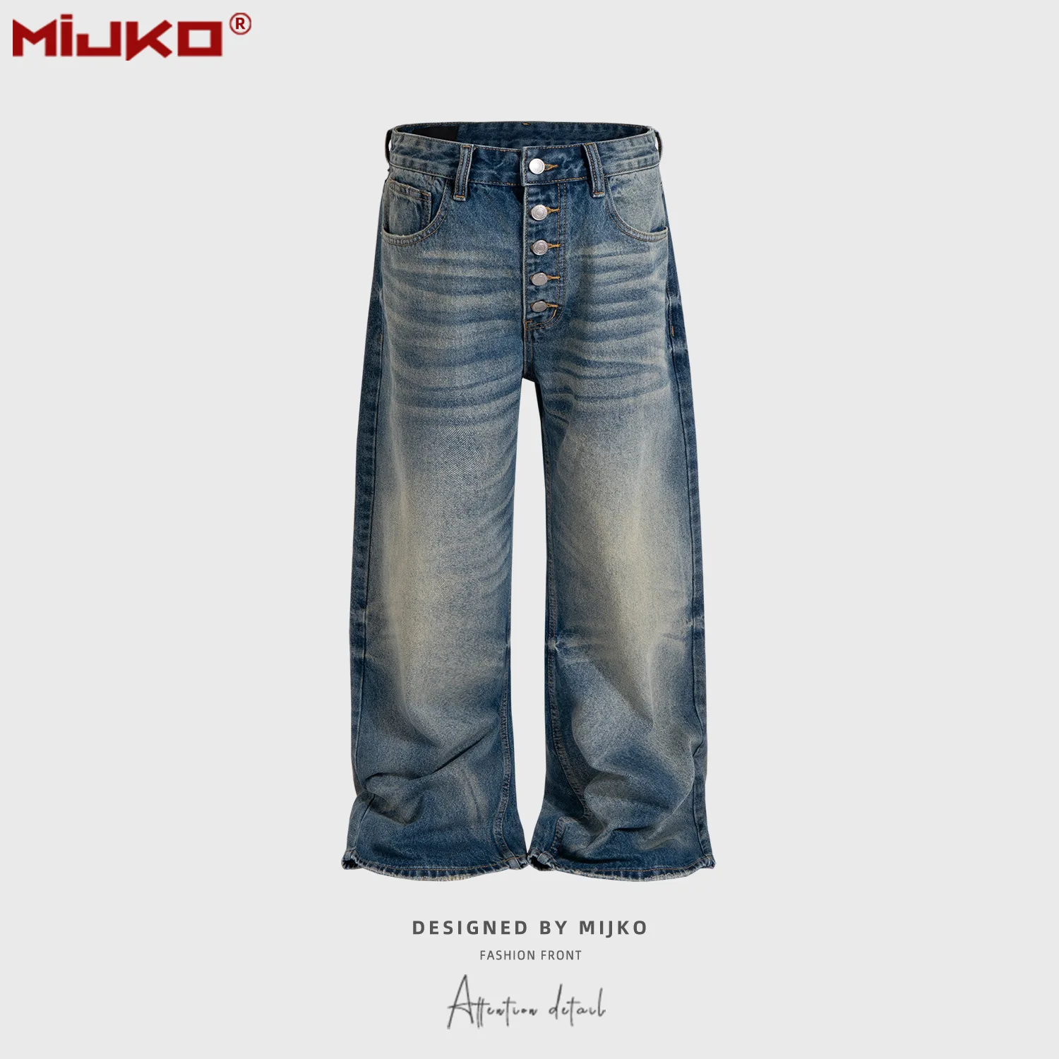 

Джинсы MIJKO унисекс с широкими штанинами и застежкой на кнопках, синие, свободного кроя, с эффектом потертости и состаренной текстурой G6930