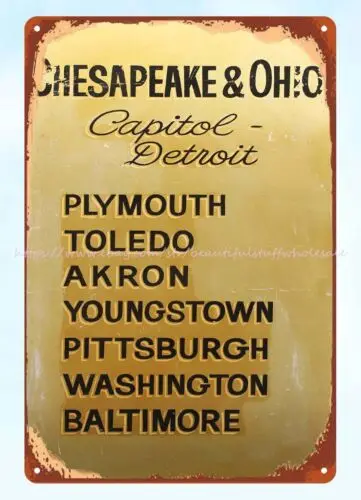 Chesapeake and Ohio Capitol-Detroit railroad train metal tin sign wall decor