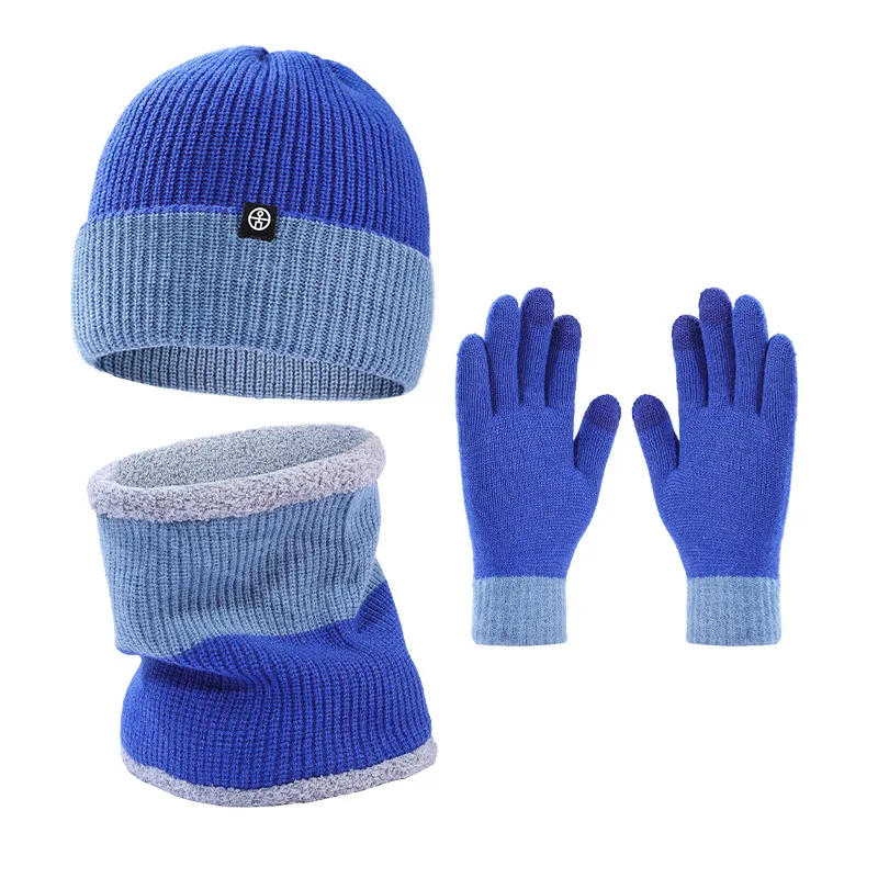 3pcs Winter Hat Snood Glove Sets for Women and Men Beanies Bicolor Knit Double Layer Plush Fleece-lined Winter Cap Sets Scarf