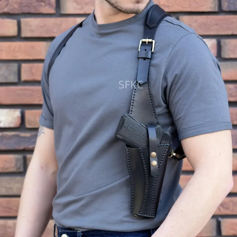Punk Leather Shoulder Bag For Outdoor Single-sided bag Adjustable Underarm Pistol Holster Adult Medieval Warrior Cosplay Prop