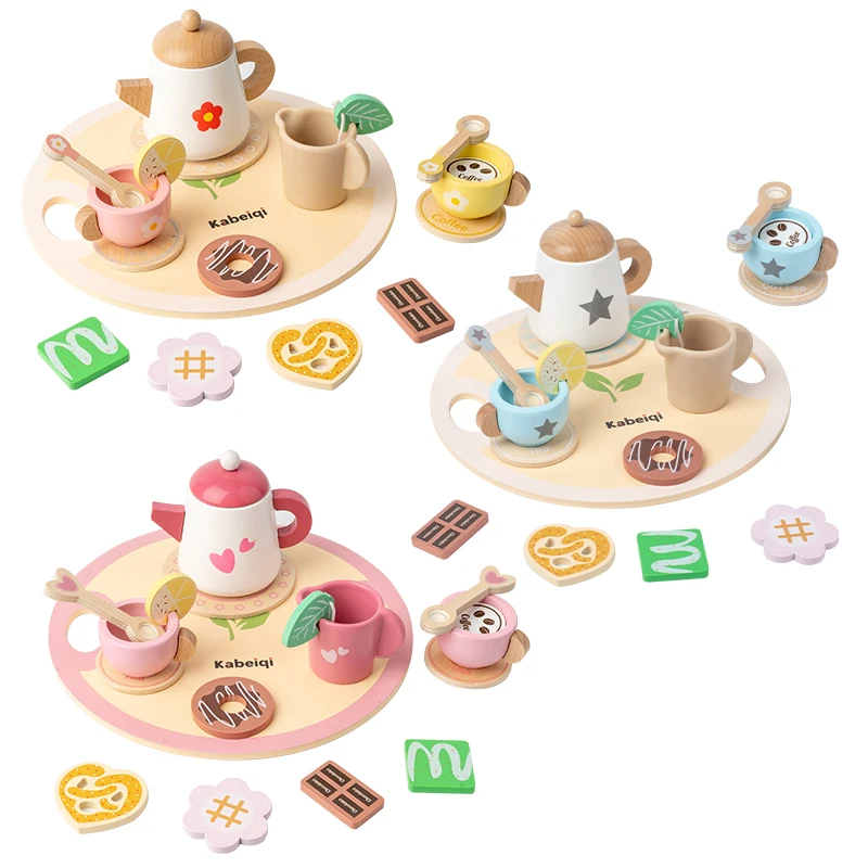 Kids Wooden Toys Set Cake Ice Cream Time Playset Toddler Pretend Play Kitchen Accessories Gift for Children afternoon tea gift