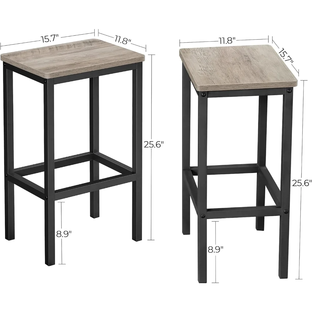 

Set of 2 Bar Chairs, Kitchen Breakfast Bar Stools with Footrest, Industrial in Living Room, Party Room, Greige and Black