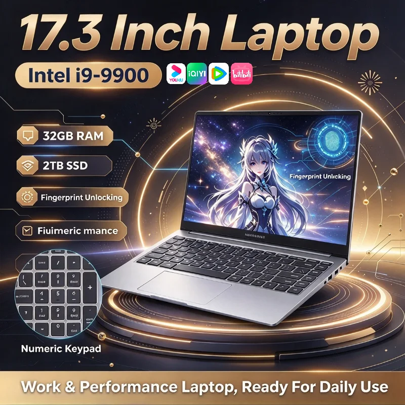 Intel i9 9900 Laptop 17-3Inch, 32GB RAM, 2TB SSD, Fingerprint Unlock, FullSize Gaming Notebook, Work Study Pro,Performance Ultra