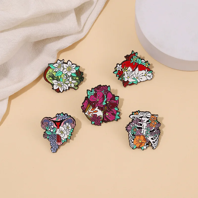 colorful Flower organs brain heart teeth uterus Badges Decorative Lapel Pins Backpack Enamel Pins Brooches for Clothing Jewelry