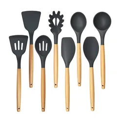 Silicone Kitchen Cooking Spatula Spade Turner Soup Spoon With Wooden Handle Baking Tools