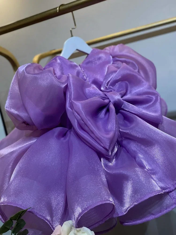 Vestido de luxo para meninas, vestido rosa vermelho com manga bolha, roupas de festa, lindos vestidos de aniversário para crianças, vestidos de casamento, roupas de performance