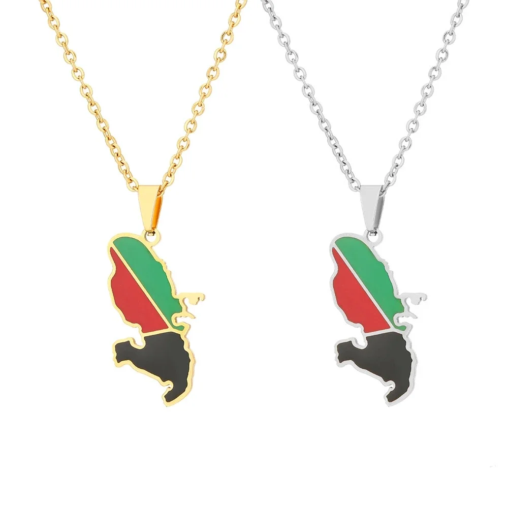 French Martinique Map Pendant Necklace Stainless Steel France Island Enamel Drop Oil Charm Chain Collar Clavicle Choker Jewelry