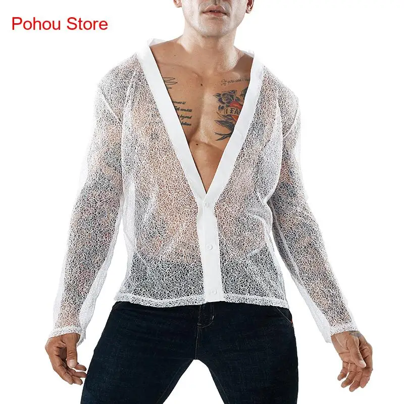 Sommer lässig einfarbig transparent Mesh Langarm Cardigan für Männer