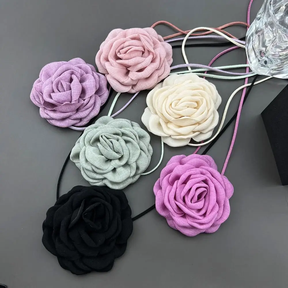 Exaggerated Camellia Clavicle Chain Trendy Temperament Flower Pendant Collarbone Chain Three-dimensional Handmade Fabric