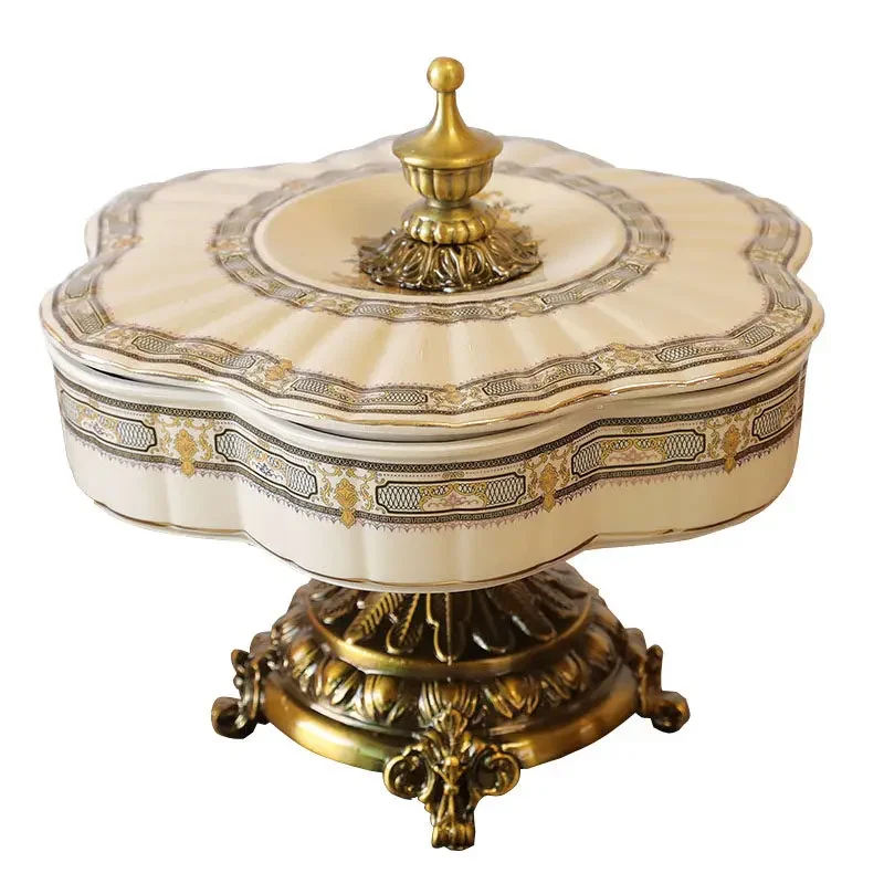 Villa model house European American decorative candy plate creative ceramic snack plate high foot nut partition plate